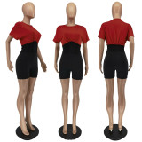 Sexy Patchwork Slim-Waist Top And Shorts 2 Piece Suits WSM-5259