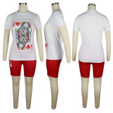 Plus Size 4XL Poker Print Casual Two Piece Shorts Set TE-4056