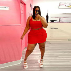 Plus Size Solid Color Vest Short Skirt Two Piece Sets WAF-77211