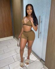 Solid Color Beach Sports Casual Shorts Suit MEM-88371