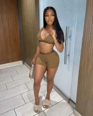 Solid Color Beach Sports Casual Shorts Suit MEM-88371