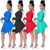Elegant Contrast Color Long Sleeve Buttons Mini Dress WSM-5258