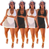 Sexy Halter Crop Top+Hollow Mini Skirt 2 Piece Sets WSM-5257
