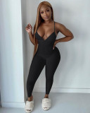 Sexy Solid V Neck Backless Cross Strap Jumpsuit NIK-252