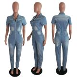 Plus Size Denim Zipper Skinny Jeans Jumpsuit LX-6056