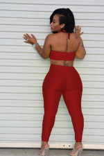 Sexy Solid Tube Top+Halter Jumpsuit 2 Piece Sets WSM-5256