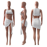 Solid Lace-Up Sleeveless Mini Skirt 2 Piece Sets NIK-251