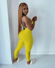 Sexy Solid V Neck Backless Cross Strap Jumpsuit NIK-252