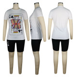Plus Size 4XL Poker Print Casual Two Piece Shorts Set TE-4056