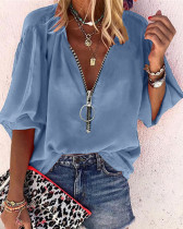 Solid Long Sleeve Zipper Blouse Top ORY-5199