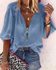 Solid Long Sleeve Zipper Blouse Top ORY-5199