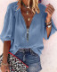 Solid Long Sleeve Zipper Blouse Top ORY-5199