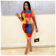 Sexy Mesh Printed Long Sleeve Midi Dress ORY-5197
