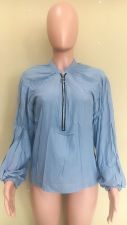 Solid Long Sleeve Zipper Blouse Top ORY-5199
