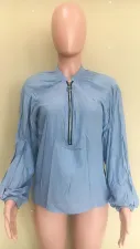 Solid Long Sleeve Zipper Blouse Top ORY-5199
