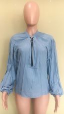 Solid Long Sleeve Zipper Blouse Top ORY-5199