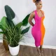 Contrast Color Ribbed Sleeveless Slim Midi Dress ORY-5198