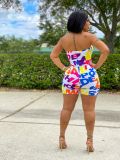 Letter Print Off Shoulder Tube Romper LM-8258