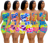 Letter Print Off Shoulder Tube Romper LM-8258
