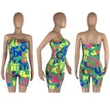 Letter Print Off Shoulder Tube Romper LM-8258