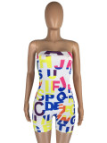 Letter Print Off Shoulder Tube Romper LM-8258