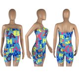 Letter Print Off Shoulder Tube Romper LM-8258