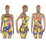 Letter Print Off Shoulder Tube Romper LM-8258