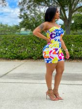 Letter Print Off Shoulder Tube Romper LM-8258
