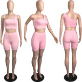 Solid One Shoulder Two Piece Short Sets FSL-146