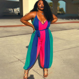 Plus Size Contrast Color Sashes Loose Jumpsuit WPF-80168