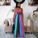 Plus Size Striped Halter Backless Wide Leg Jumpsuit WPF-80158