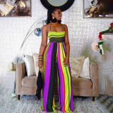 Plus Size Striped Halter Backless Wide Leg Jumpsuit WPF-80158