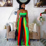 Plus Size Striped Halter Backless Wide Leg Jumpsuit WPF-80158