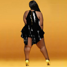 Plus Size Tie Dye Sleeveless Back-Zipper Culottes Romper XMF-066