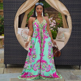 Plus Size Printed Backless Strap Wide Leg Jumpsuit WPF-80188