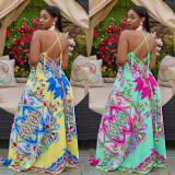 Plus Size Printed Backless Strap Wide Leg Jumpsuit WPF-80188