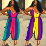 Plus Size Contrast Color Sashes Loose Jumpsuit WPF-80168