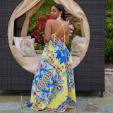Plus Size Printed Backless Strap Wide Leg Jumpsuit WPF-80188