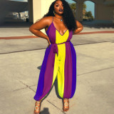Plus Size Contrast Color Sashes Loose Jumpsuit WPF-80168