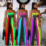 Plus Size Striped Halter Backless Wide Leg Jumpsuit WPF-80158