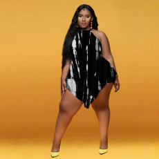 Plus Size Tie Dye Sleeveless Back-Zipper Culottes Romper XMF-066