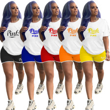 Plus Size Pink Letter Print Casual Sports 2 Piece Suits LUO-3199