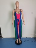 Plus Size Contrast Color Sashes Loose Jumpsuit WPF-80168