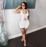 Sexy Solid Lace-Up Halter Top And Shorts 2 Piece Sets YIBF-6093
