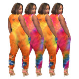 Fashion Tie-dye V-neck Sleeveless Jumpsuit WSM-5243 
