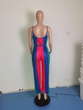 Plus Size Contrast Color Sashes Loose Jumpsuit WPF-80168