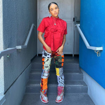 Casual Printed Mid-Waist Split Straight Pants WSM-5262
