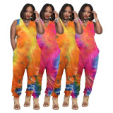 Fashion Tie-dye V-neck Sleeveless Jumpsuit WSM-5243 