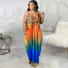 Leopard Gradient Spaghetti Strap Loose Maxi Dress SXF-26120