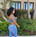 Sexy Denim Lace-Up Slim Cropped Cami Top HMS-5479